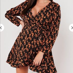 Missguided floral ruffle wrap dress